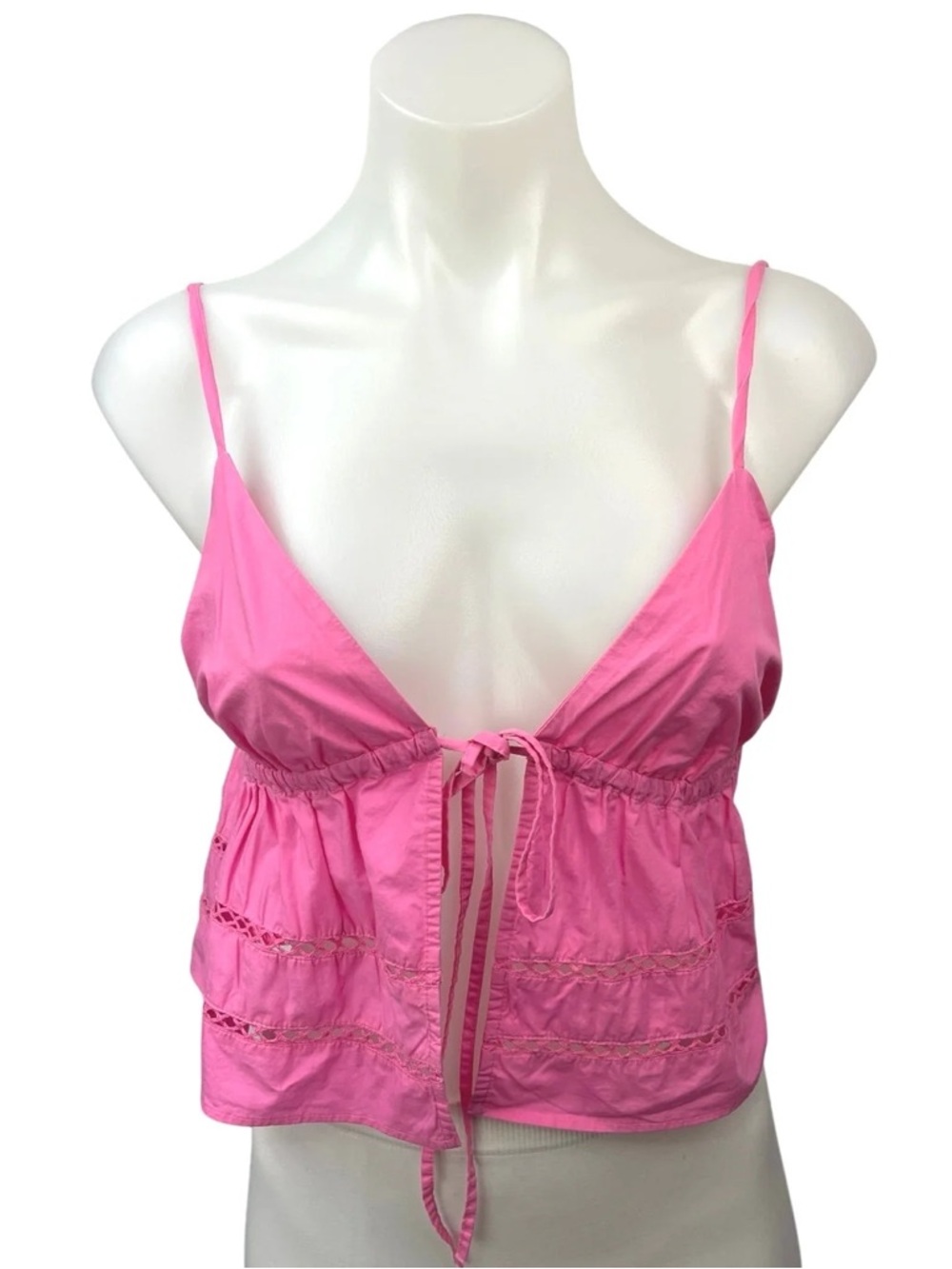 ZARA Bright Pink Fuschia Ruffle Open Tie-Front Tank Top Boho Size Large